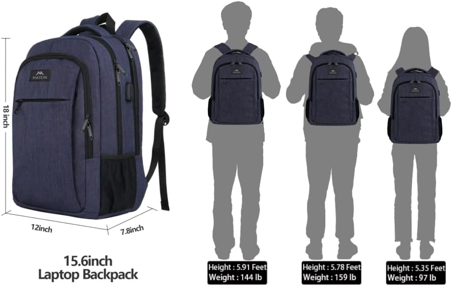 MATEIN Travel Laptop Backpack, Business Anti Theft Slim Sturdy Laptops Backpack with USB Charging Port, Water Resistant College School Computer Bag Gift for Men & Women Fits 15.6 Inch Notebook, Grey