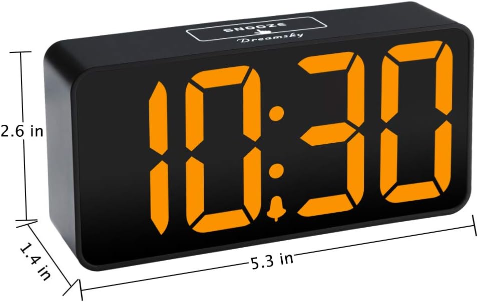 DreamSky Small Digital Alarm Clock for Bederoom, Large Big Numbers Display with Dimmer for Living Room, Electric Bedside Desk Clock with USB Charging Port, Adjustable Volume, USB-C Adapter Powered