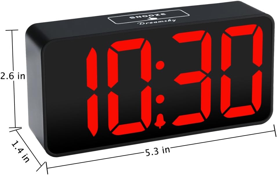 DreamSky Small Digital Alarm Clock for Bederoom, Large Big Numbers Display with Dimmer for Living Room, Electric Bedside Desk Clock with USB Charging Port, Adjustable Volume, USB-C Adapter Powered