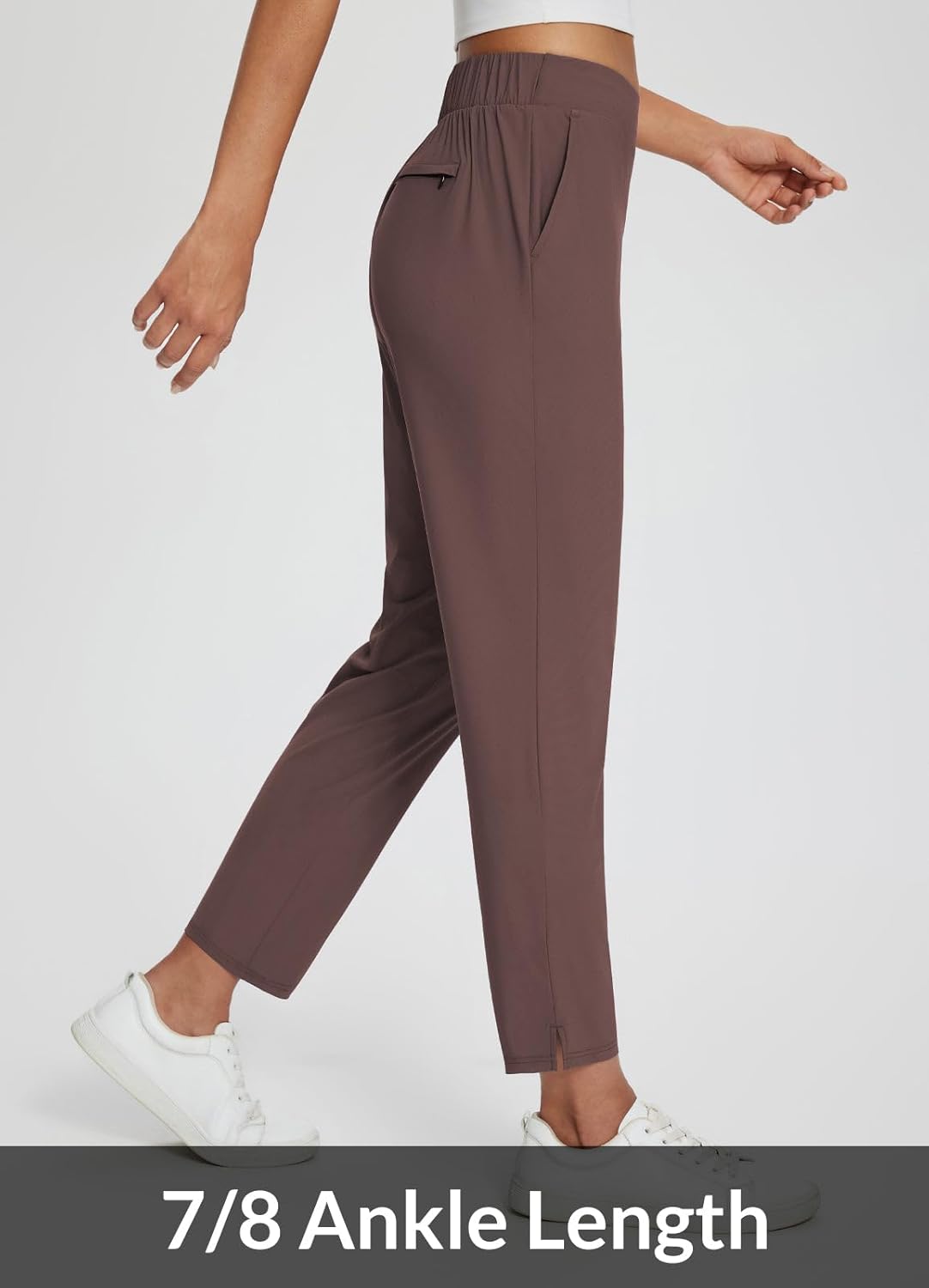 baleaf Womens Travel Pants Lightweight Stretch with Zipper Pockets Petite Ankle Dressy Golf Work Business Casual Slacks