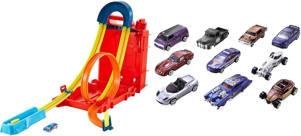 Hot Wheels Toy Car Set, Track Builder Unlimited Playset Fuel Can Stunt Box, 14 Component Parts & 1:64 Scale Vehicle