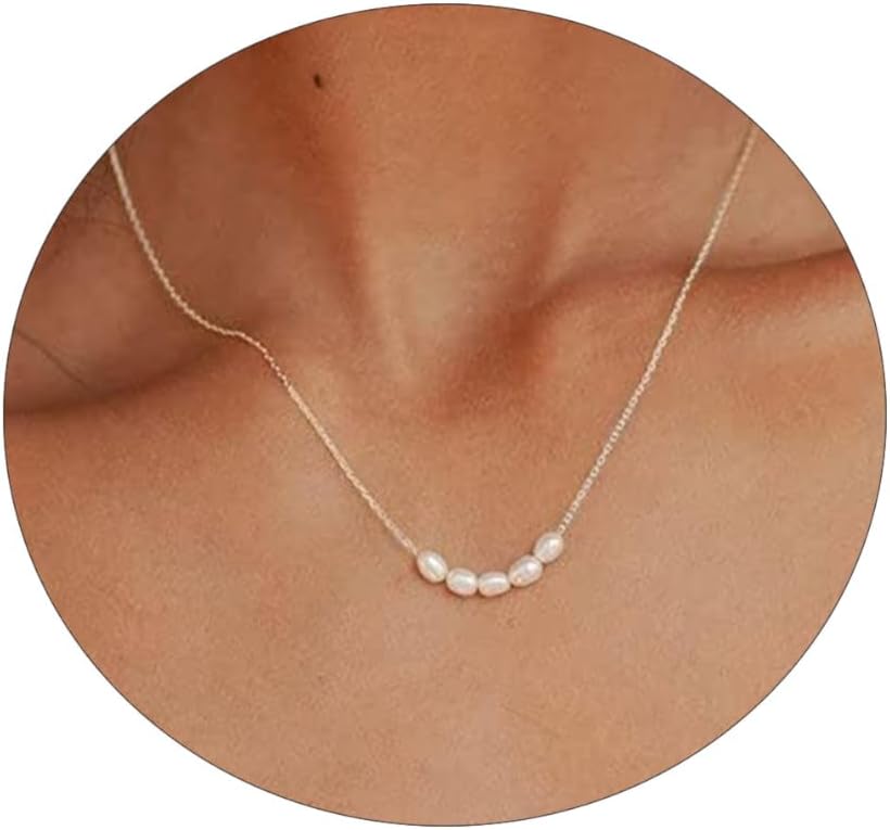 Dainty Pearl Pendant Necklaces for Women 14K Gold Plated Handmade Layered Pearl Chain Necklace Delicate Layered Pearl Necklace Everyday Jewelry Gift