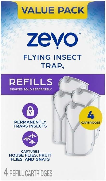 Zevo 2 Flying Insect Traps & 2 Refill Cartridges - Plug in Fly Trap & Indoor Bug Catcher for Gnats, House & Fruit Flies - Blue & UV Light Technology, Mess-Free Alternative to Bug Zapper