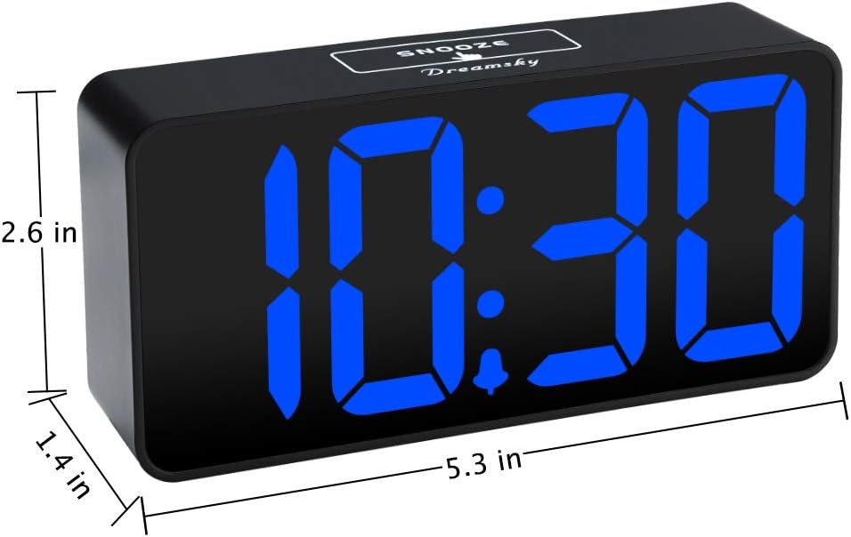 DreamSky Small Digital Alarm Clock for Bederoom, Large Big Numbers Display with Dimmer for Living Room, Electric Bedside Desk Clock with USB Charging Port, Adjustable Volume, USB-C Adapter Powered