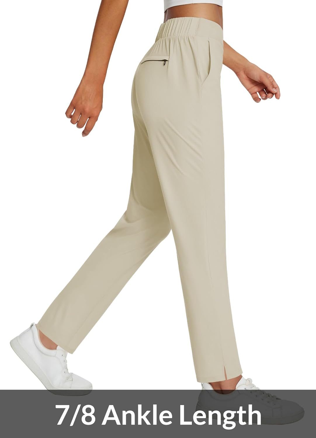 baleaf Womens Travel Pants Lightweight Stretch with Zipper Pockets Petite Ankle Dressy Golf Work Business Casual Slacks