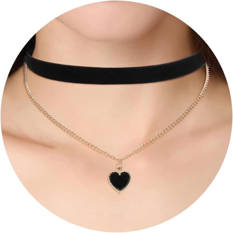Fesciory Black Necklaces for Women, Adjustable Layered Velvet Leather Lace Collar Necklace, Goth Jewelry Gifts.