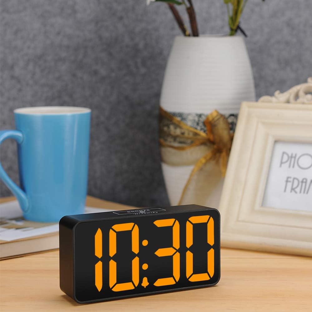 DreamSky Small Digital Alarm Clock for Bederoom, Large Big Numbers Display with Dimmer for Living Room, Electric Bedside Desk Clock with USB Charging Port, Adjustable Volume, USB-C Adapter Powered