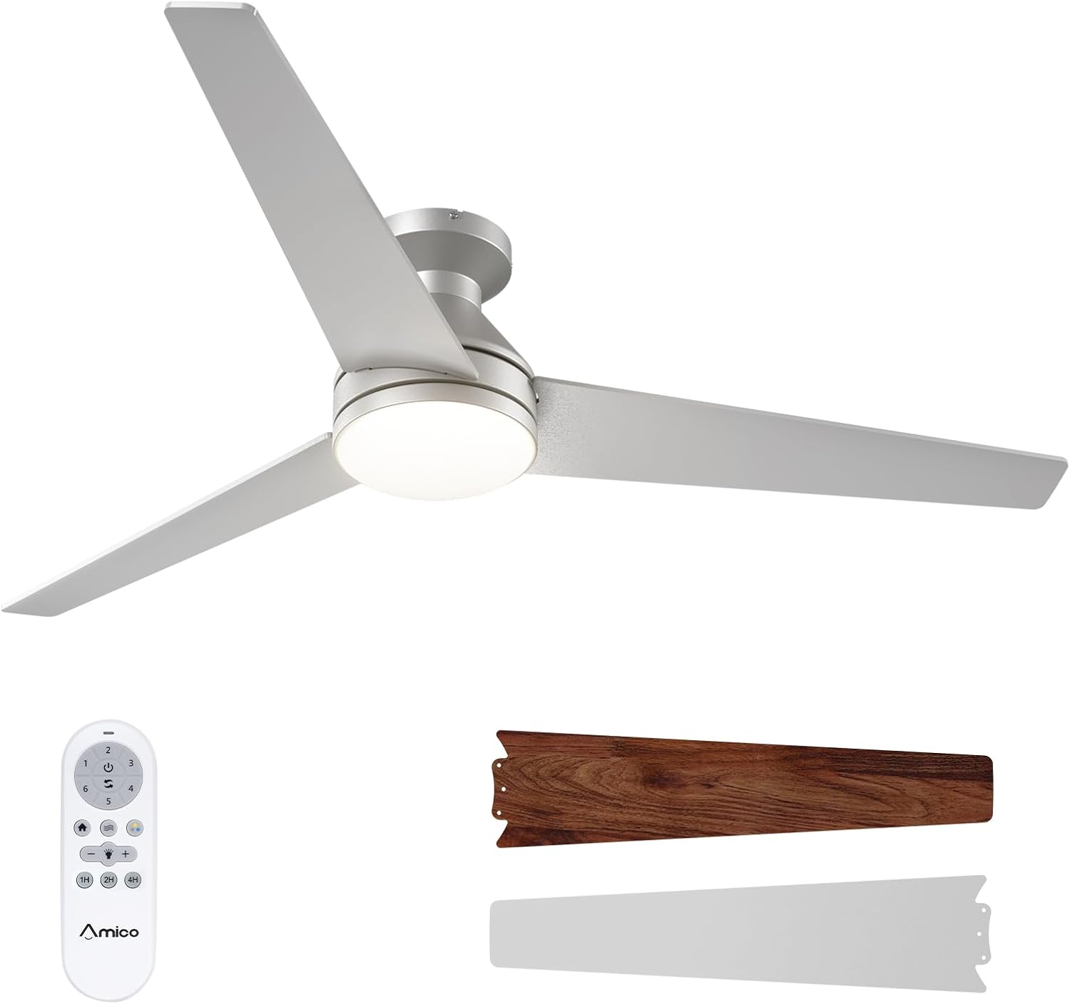 Amico Ceiling Fans with Lights, 42 inch Low Profile Ceiling Fan with Light and Remote Control, Flush Mount, Reversible, 3CCT, Dimmable, Noiseless, Black Ceiling Fan for Bedroom, Indoor/Outdoor Use