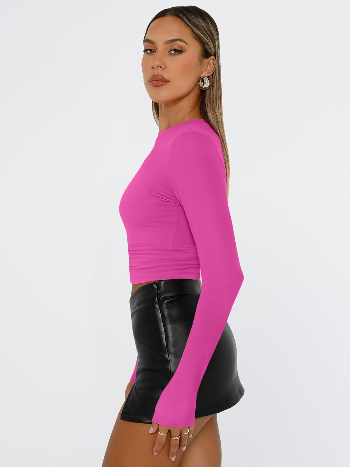 Trendy Queen Womens Long Sleeve T Shirts Fall Fashion 2025 Basic Crop Tops Going Out Outfits Y2k Clothes