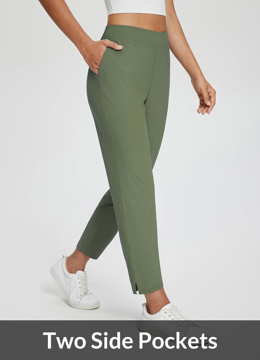 baleaf Womens Travel Pants Lightweight Stretch with Zipper Pockets Petite Ankle Dressy Golf Work Business Casual Slacks