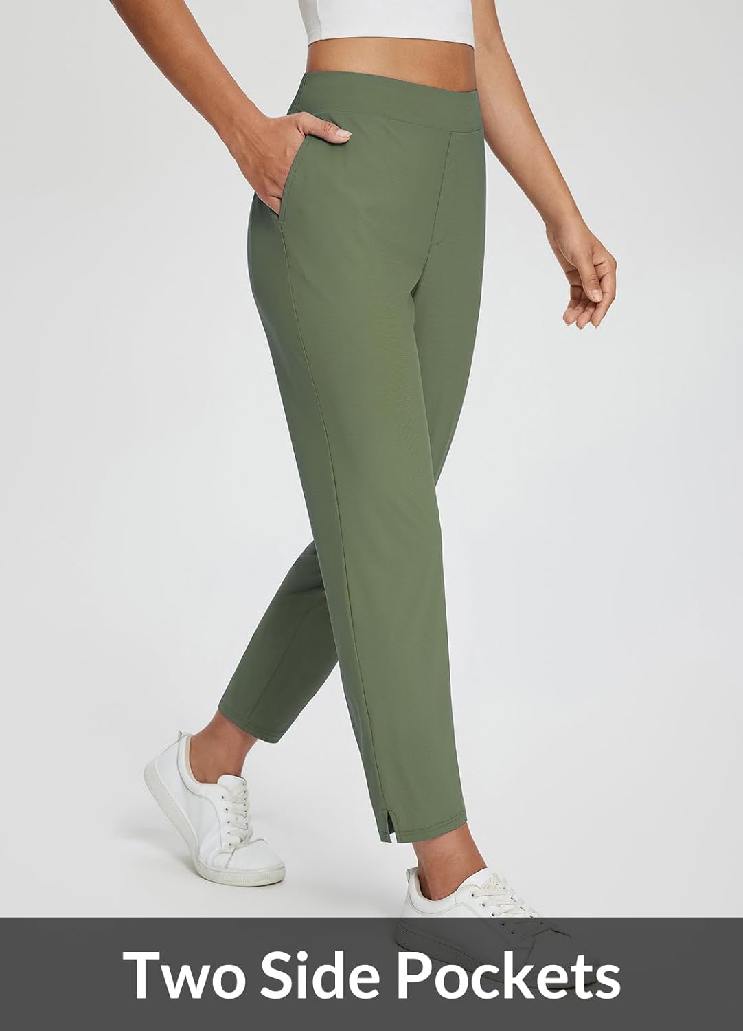 baleaf Womens Travel Pants Lightweight Stretch with Zipper Pockets Petite Ankle Dressy Golf Work Business Casual Slacks