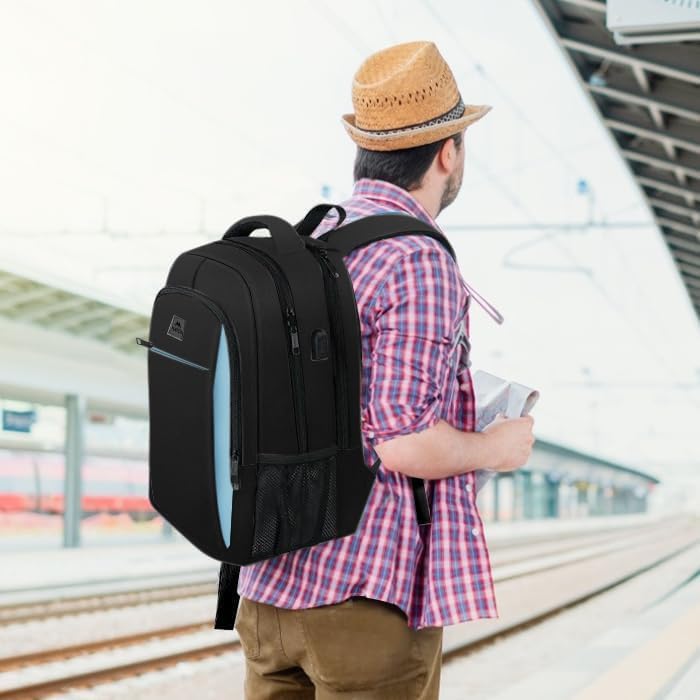 MATEIN Travel Laptop Backpack, Business Anti Theft Slim Sturdy Laptops Backpack with USB Charging Port, Water Resistant College School Computer Bag Gift for Men & Women Fits 15.6 Inch Notebook, Grey