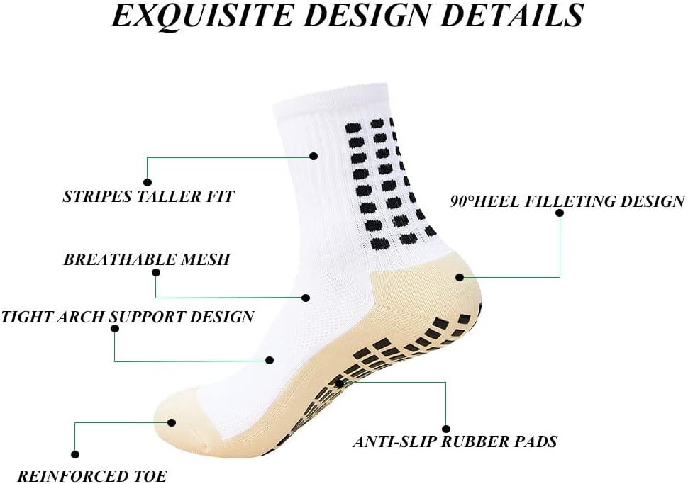 Men's Grip Soccer Socks Anti Slip Athletic Socks Non Slip Football Basketball Socks with Grip Pads2/4/6