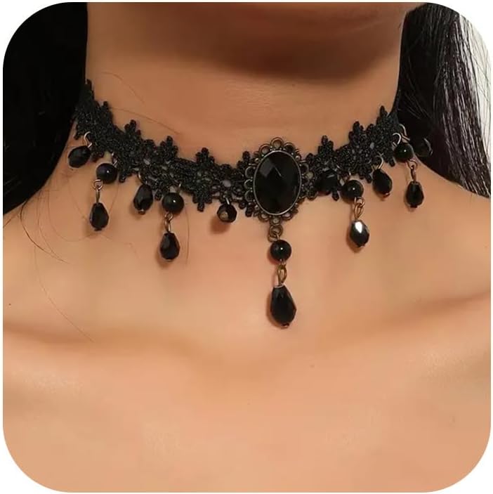 Fesciory Black Necklaces for Women, Adjustable Layered Velvet Leather Lace Collar Necklace, Goth Jewelry Gifts.