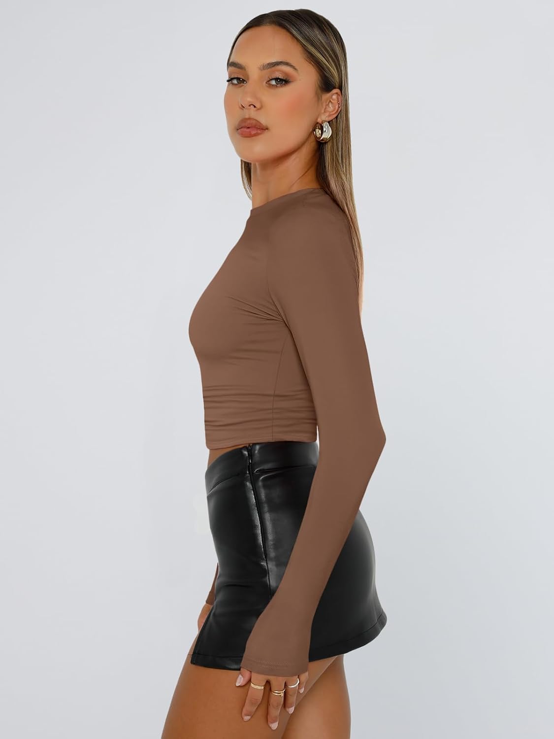 Trendy Queen Womens Long Sleeve T Shirts Fall Fashion 2025 Basic Crop Tops Going Out Outfits Y2k Clothes