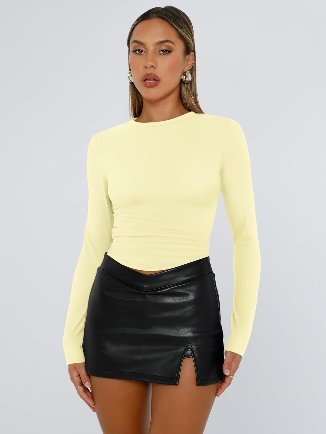 Trendy Queen Womens Long Sleeve T Shirts Fall Fashion 2025 Basic Crop Tops Going Out Outfits Y2k Clothes