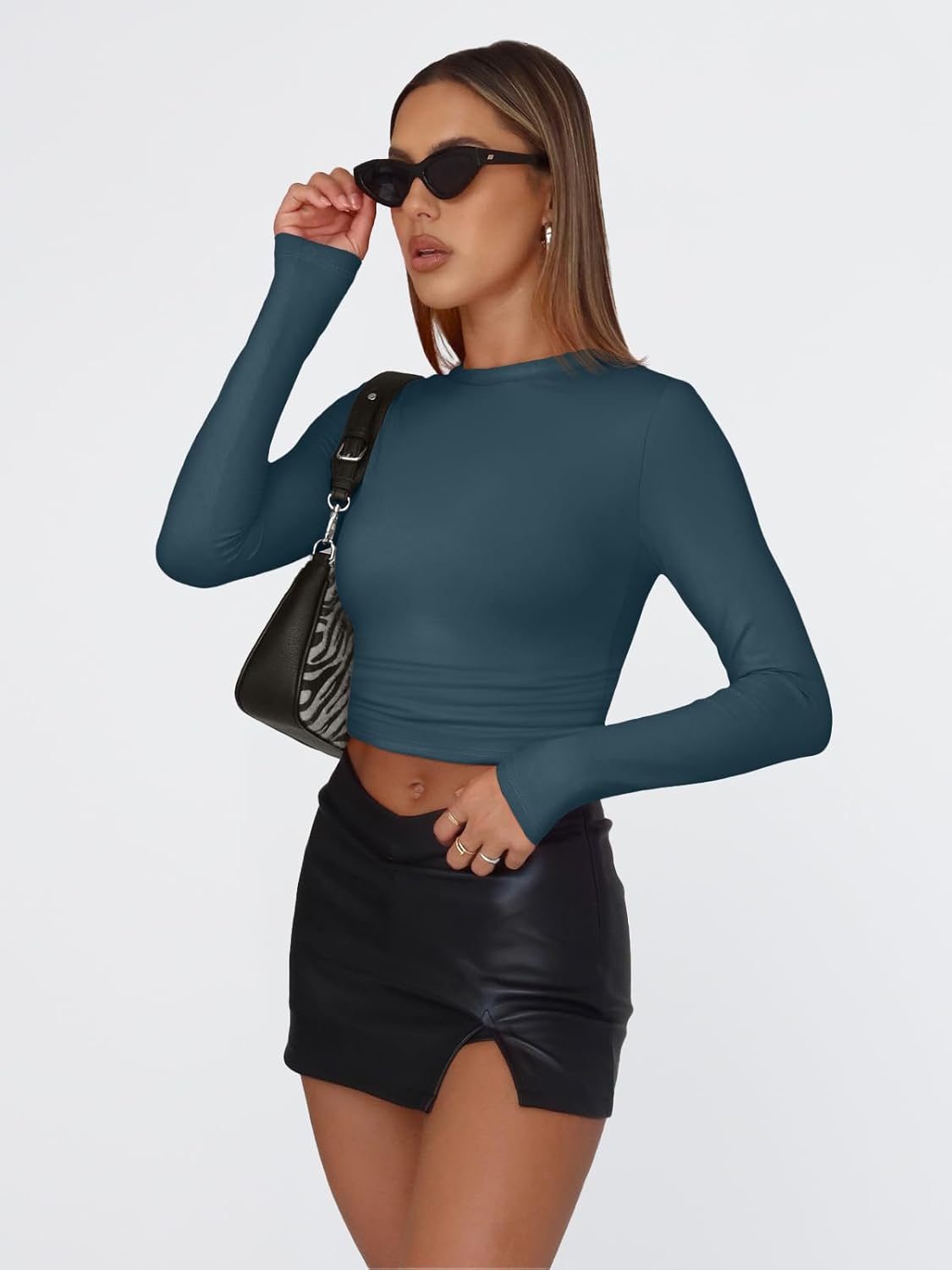 Trendy Queen Womens Long Sleeve T Shirts Fall Fashion 2025 Basic Crop Tops Going Out Outfits Y2k Clothes