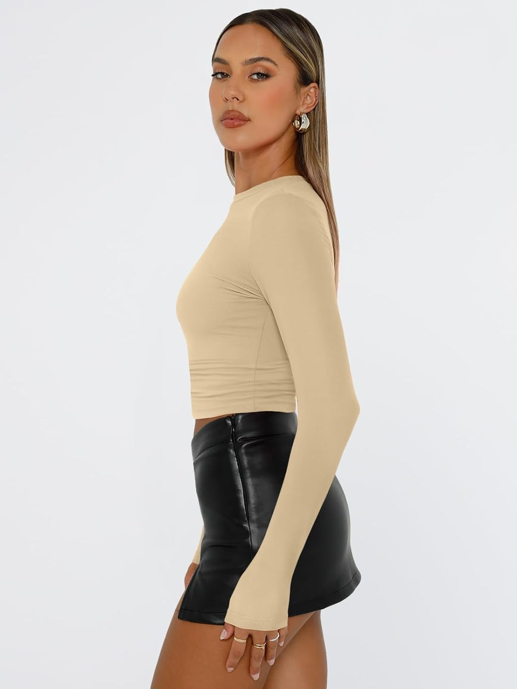 Trendy Queen Womens Long Sleeve T Shirts Fall Fashion 2025 Basic Crop Tops Going Out Outfits Y2k Clothes