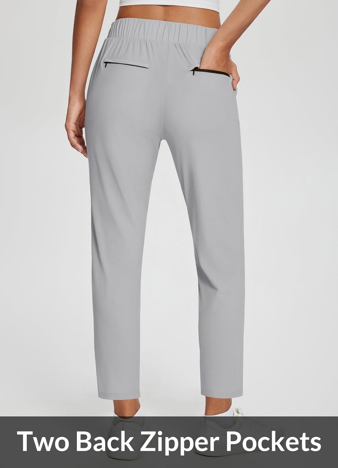 baleaf Womens Travel Pants Lightweight Stretch with Zipper Pockets Petite Ankle Dressy Golf Work Business Casual Slacks