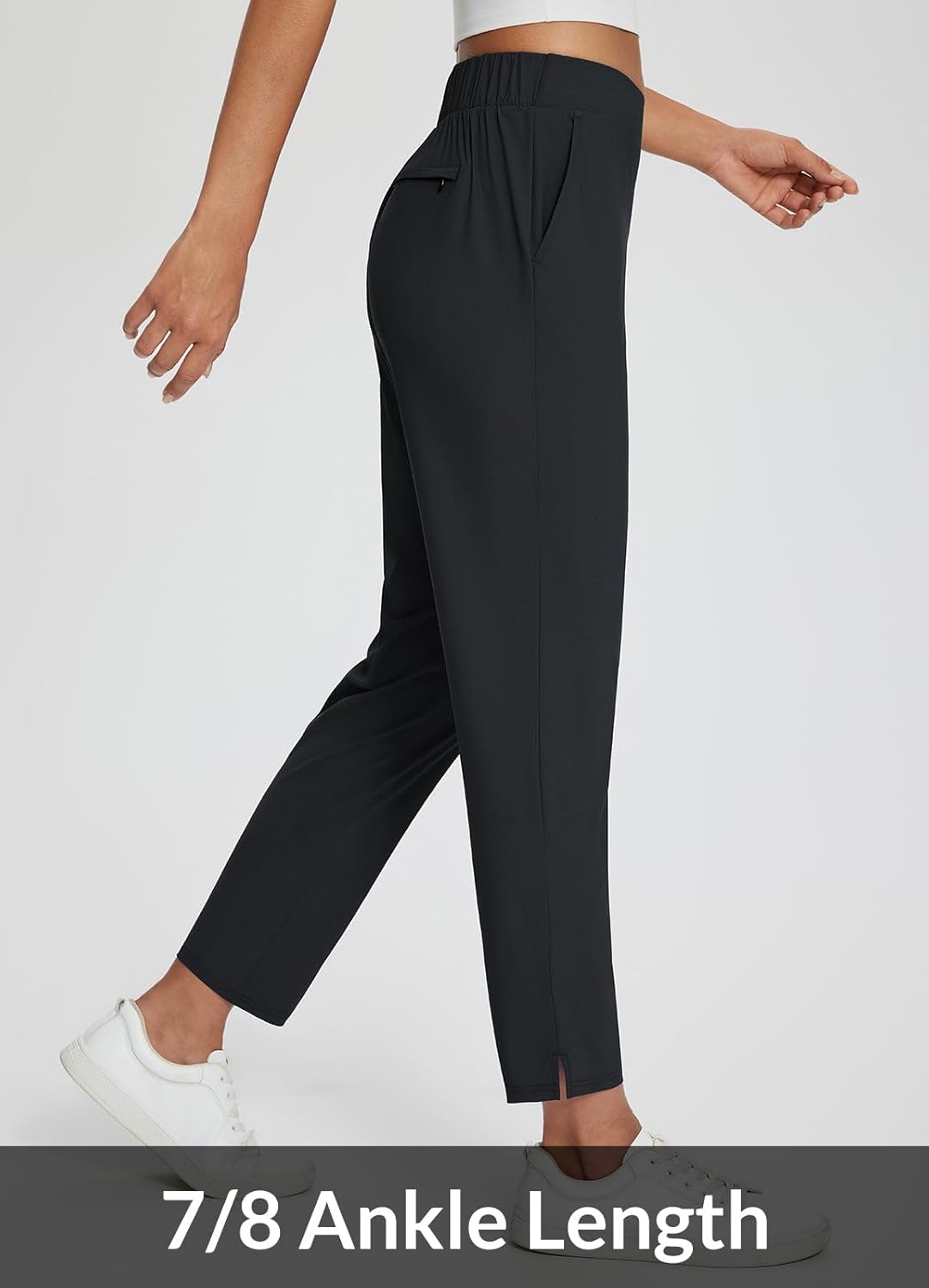 baleaf Womens Travel Pants Lightweight Stretch with Zipper Pockets Petite Ankle Dressy Golf Work Business Casual Slacks