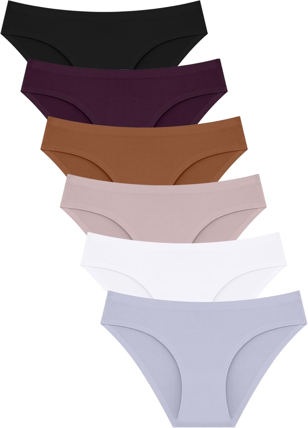 FINETOO 6 Pack Women’s Seamless Hipster Underwear No Show Panties Invisibles Briefs Soft Stretch Bikini Underwears XS-XL