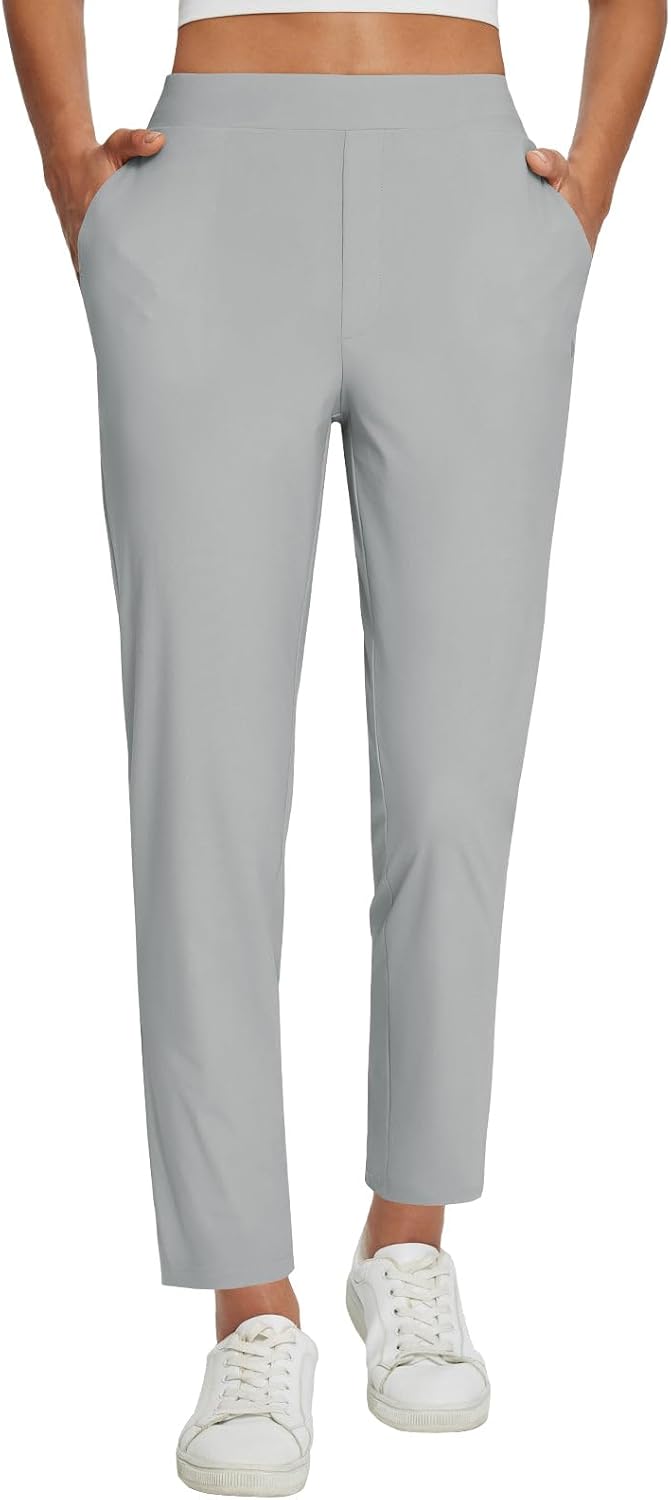baleaf Womens Travel Pants Lightweight Stretch with Zipper Pockets Petite Ankle Dressy Golf Work Business Casual Slacks
