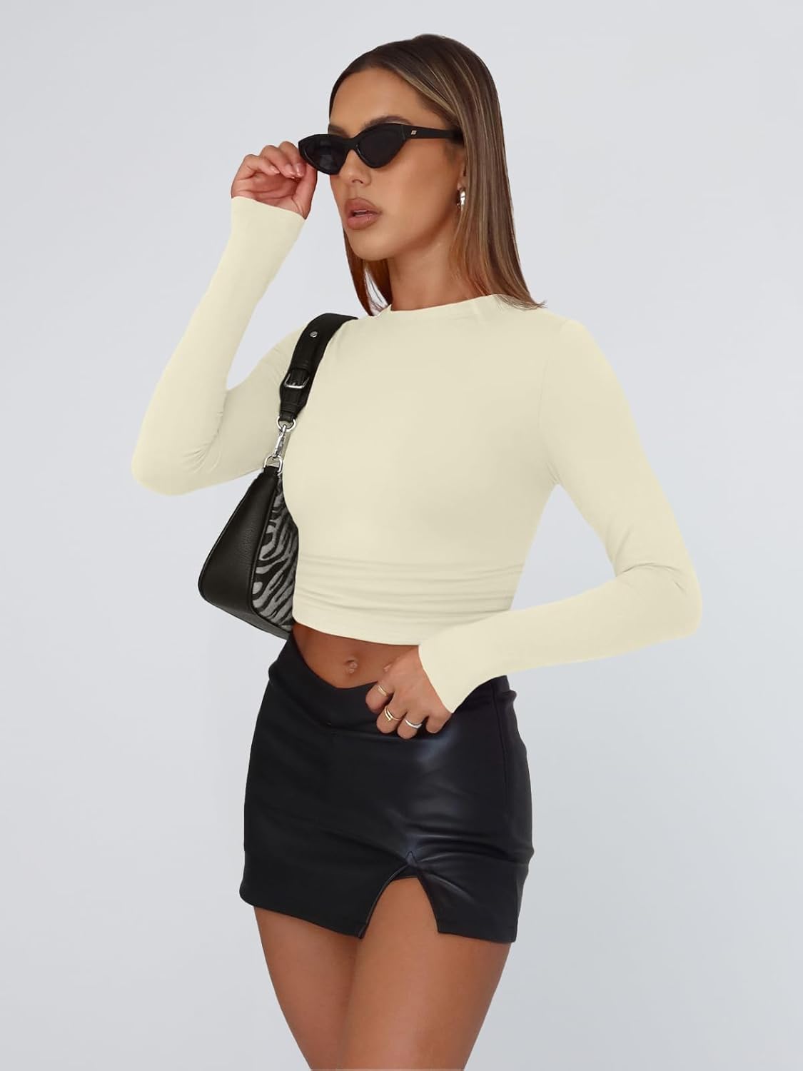 Trendy Queen Womens Long Sleeve T Shirts Fall Fashion 2025 Basic Crop Tops Going Out Outfits Y2k Clothes