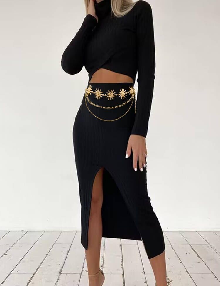 Waist Chain Belt Multilayer Gold Silver Sun Moon Chain Belt for Women Dress Body Belly Chain Metal Waist Chain