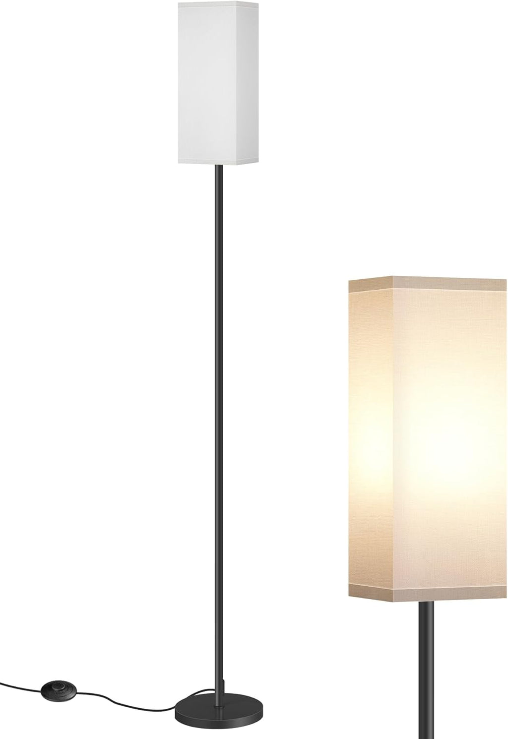 64.6" Floor Lamp, Pole with Foot Switch, Modern Standing Lamp Lampshade, Minimalist Freestanding Lamp (Bulb Not Included), for Living Room, Bedroom Office ETL Listed, Black and Beige E07LD05