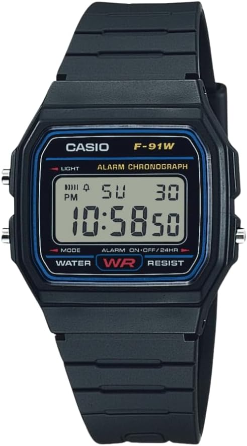 Casio F91W Series | Digital Watch | Water Resistant | LED Light | 1/100 SEC Stopwatch | Regular Time Keeping (HR, Min, SEC, PM, Date, Day) | Daily Alarm | Lightweight | 7 Year Battery