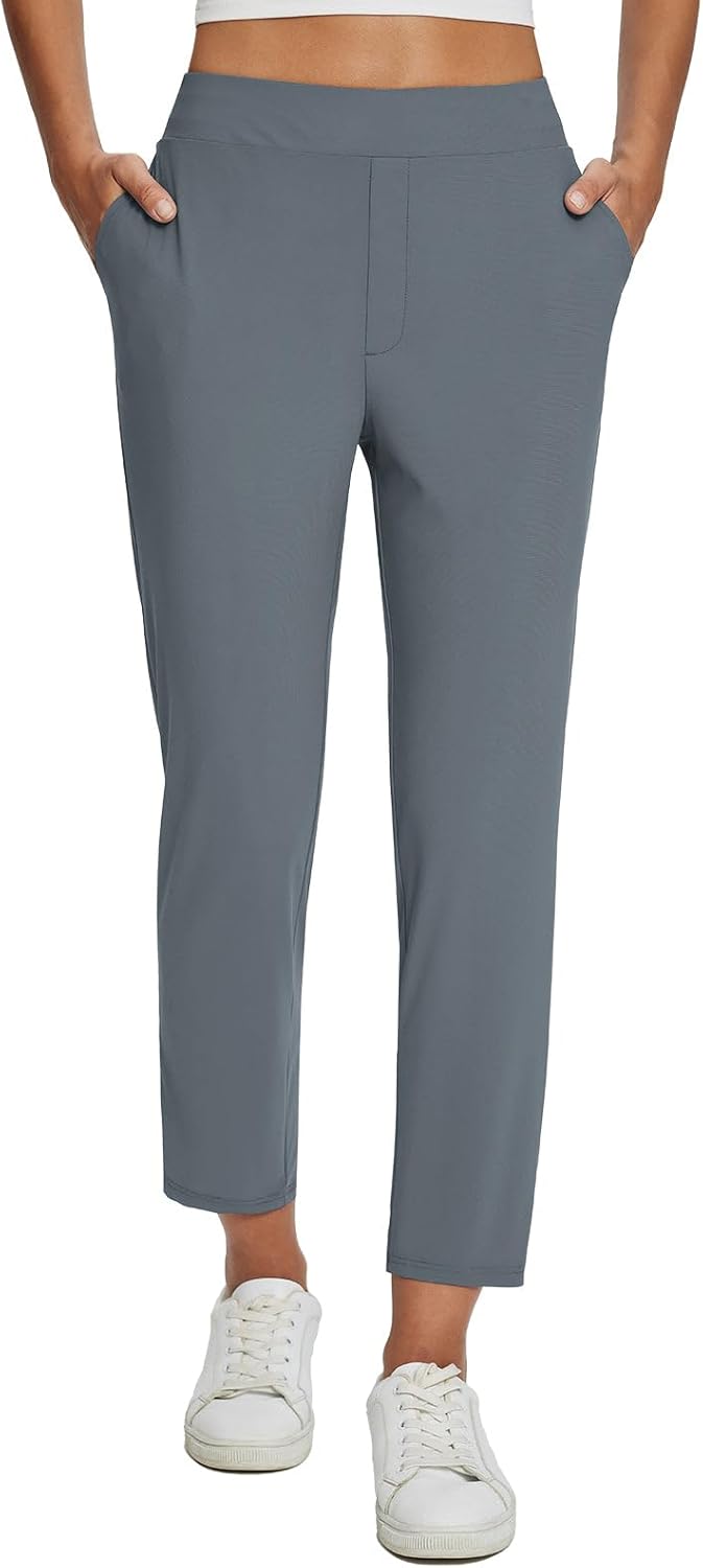 baleaf Womens Travel Pants Lightweight Stretch with Zipper Pockets Petite Ankle Dressy Golf Work Business Casual Slacks
