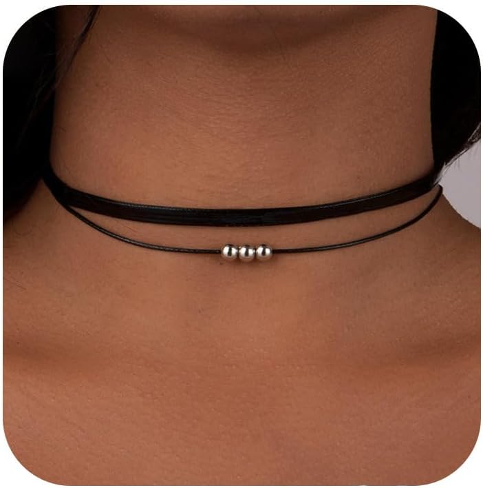 Fesciory Black Necklaces for Women, Adjustable Layered Velvet Leather Lace Collar Necklace, Goth Jewelry Gifts.