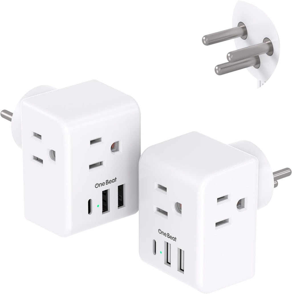 2 Pack European Travel Plug Adapter, International Power Plug Adapter with 3 Outlets 3 USB Charging Ports(1 USB C), Type C Plug Adapter Travel Essentials to Most Europe EU Spain Italy France Germany