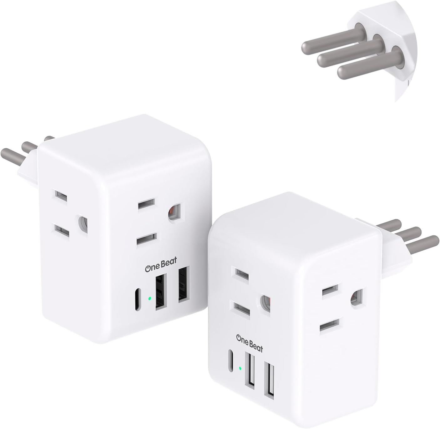 2 Pack European Travel Plug Adapter, International Power Plug Adapter with 3 Outlets 3 USB Charging Ports(1 USB C), Type C Plug Adapter Travel Essentials to Most Europe EU Spain Italy France Germany