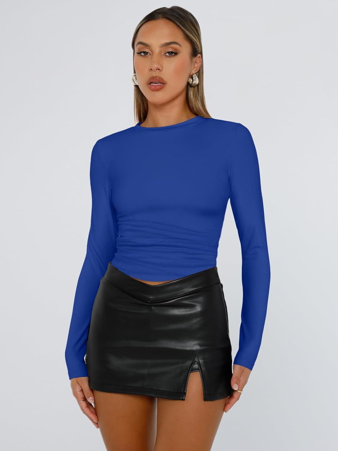 Trendy Queen Womens Long Sleeve T Shirts Fall Fashion 2025 Basic Crop Tops Going Out Outfits Y2k Clothes