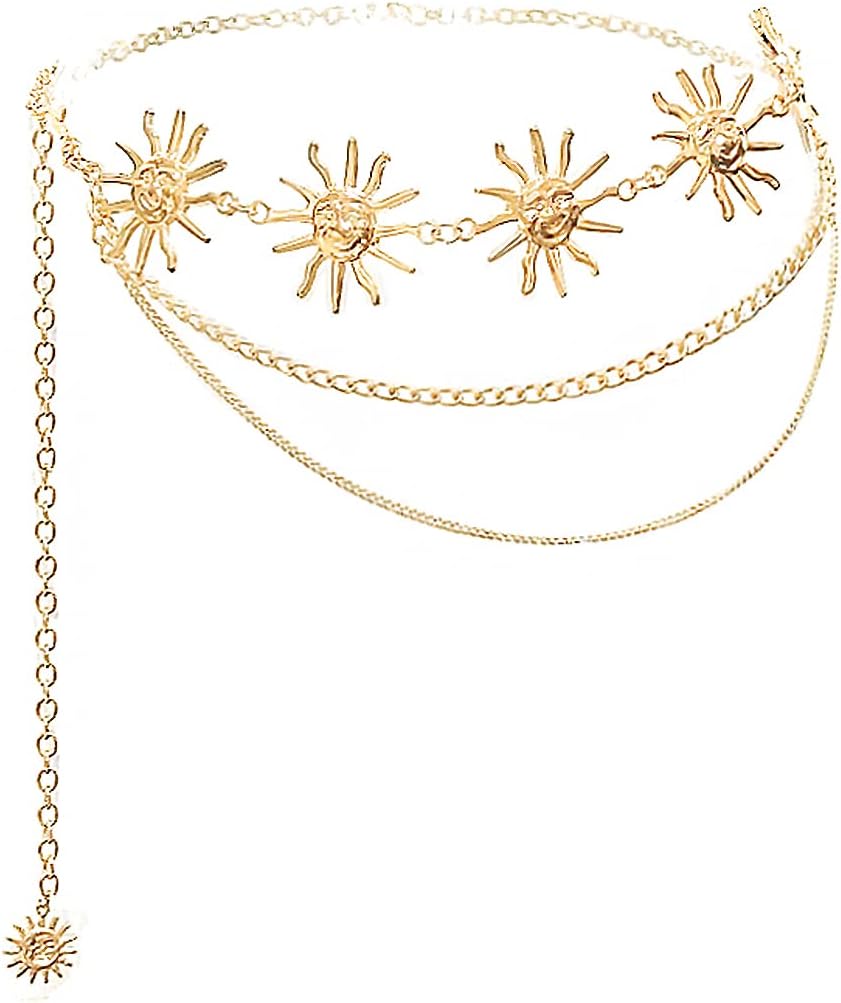 Waist Chain Belt Multilayer Gold Silver Sun Moon Chain Belt for Women Dress Body Belly Chain Metal Waist Chain