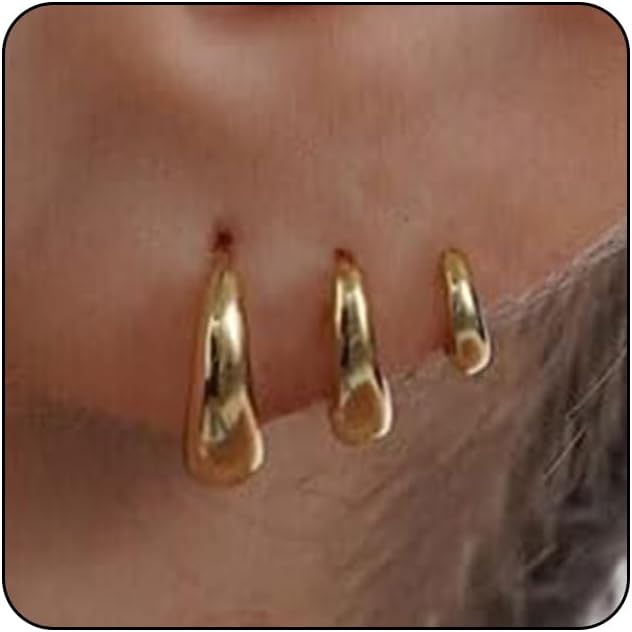 VIROMY Gold Hoop Earrings Set for Women Trendy, 14K Gold Plated Lightweight Small Gold/Silver Hoop Earrings for Women Chunky Open Hoops Earrings Jewelry Gifts