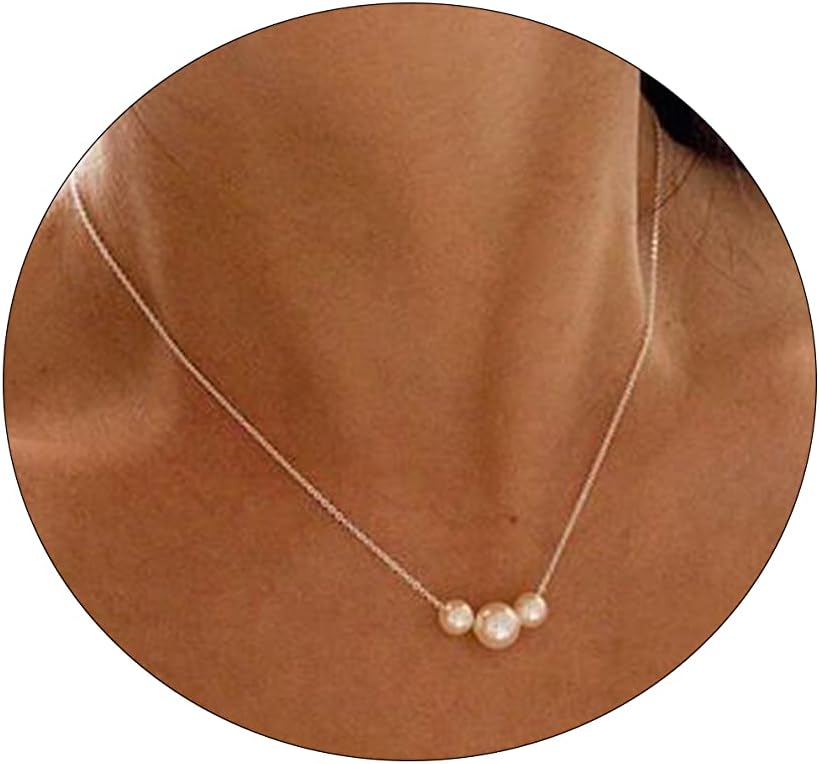 Dainty Pearl Pendant Necklaces for Women 14K Gold Plated Handmade Layered Pearl Chain Necklace Delicate Layered Pearl Necklace Everyday Jewelry Gift