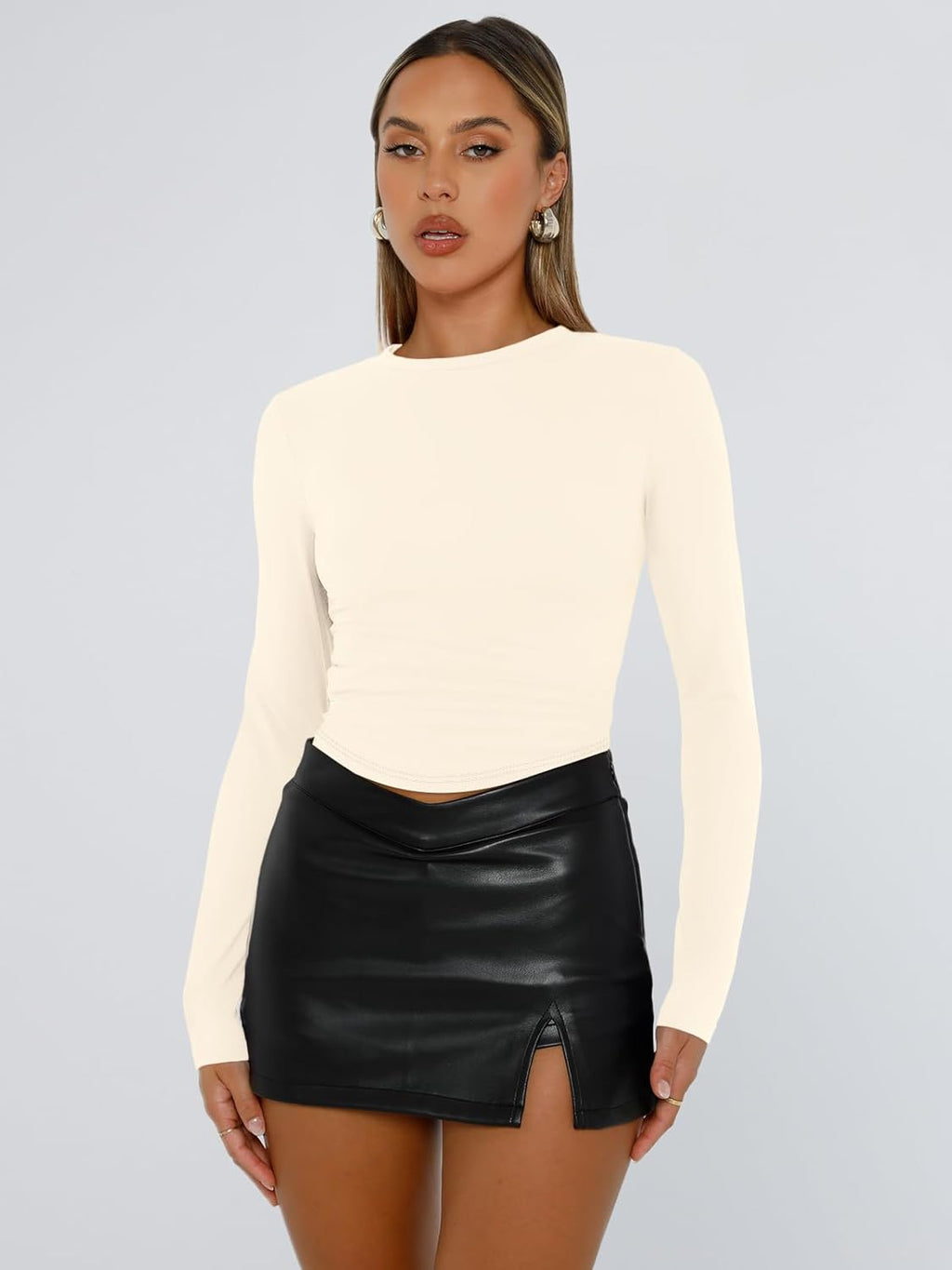 Trendy Queen Womens Long Sleeve T Shirts Fall Fashion 2025 Basic Crop Tops Going Out Outfits Y2k Clothes