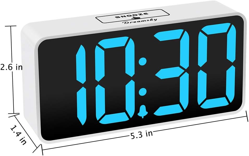 DreamSky Small Digital Alarm Clock for Bederoom, Large Big Numbers Display with Dimmer for Living Room, Electric Bedside Desk Clock with USB Charging Port, Adjustable Volume, USB-C Adapter Powered