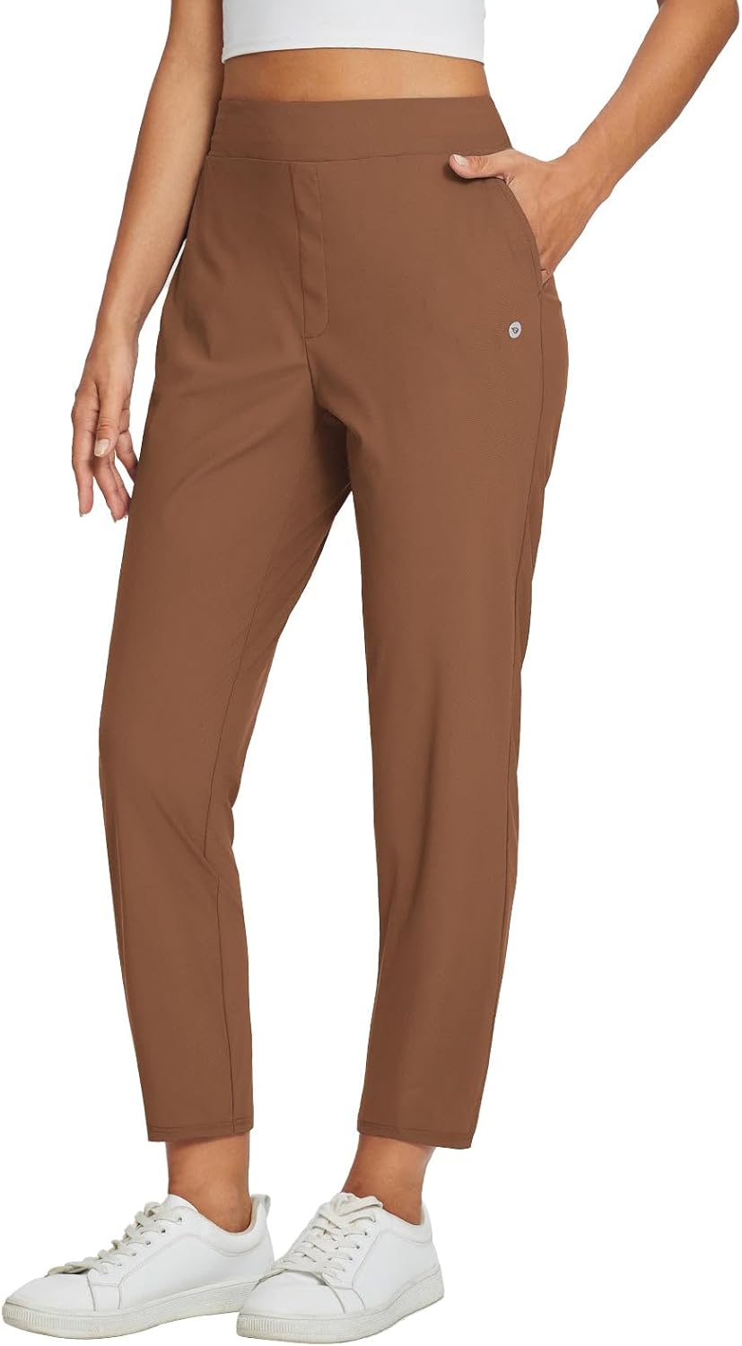 baleaf Womens Travel Pants Lightweight Stretch with Zipper Pockets Petite Ankle Dressy Golf Work Business Casual Slacks