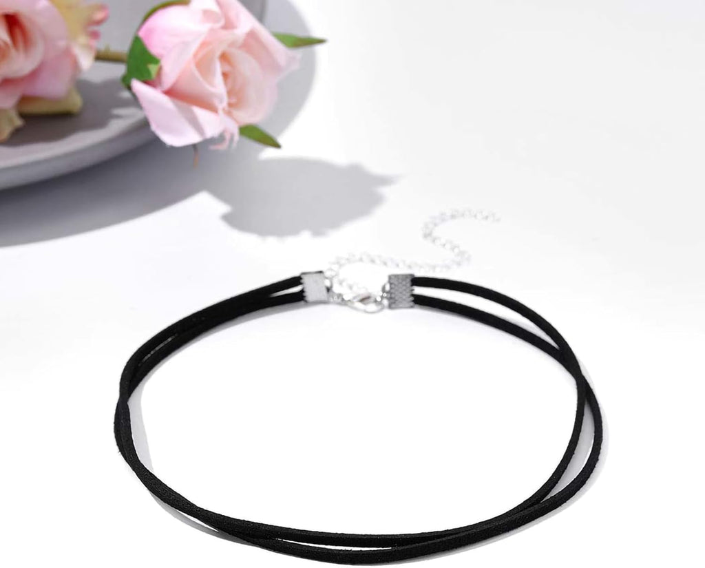 Fesciory Black Necklaces for Women, Adjustable Layered Velvet Leather Lace Collar Necklace, Goth Jewelry Gifts.