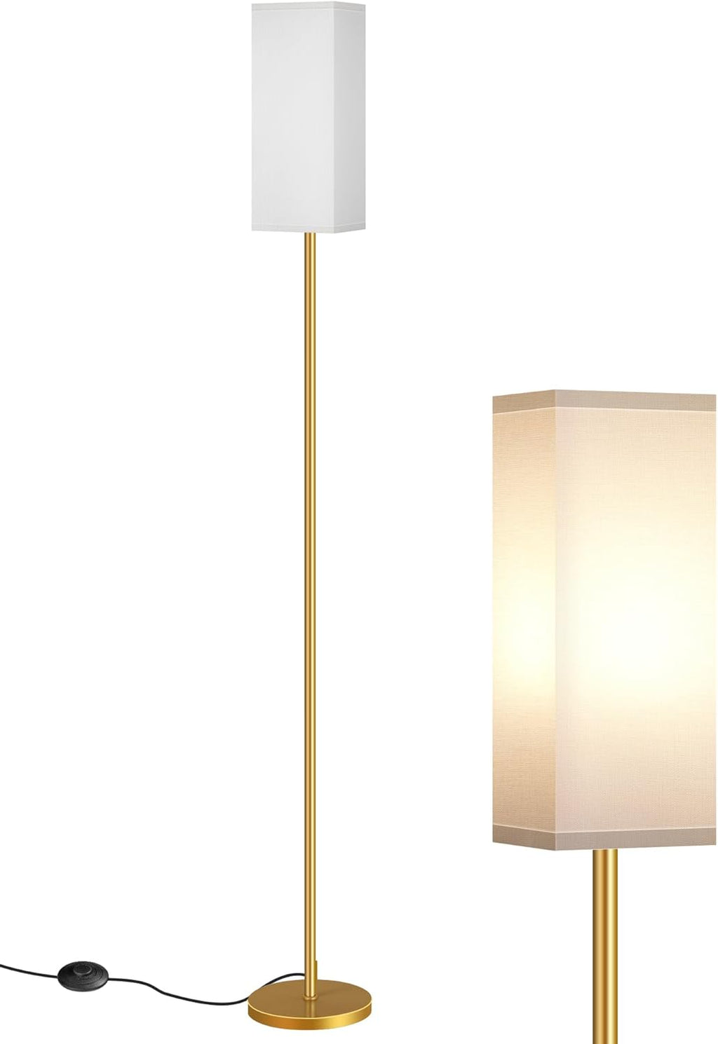 64.6" Floor Lamp, Pole with Foot Switch, Modern Standing Lamp Lampshade, Minimalist Freestanding Lamp (Bulb Not Included), for Living Room, Bedroom Office ETL Listed, Black and Beige E07LD05