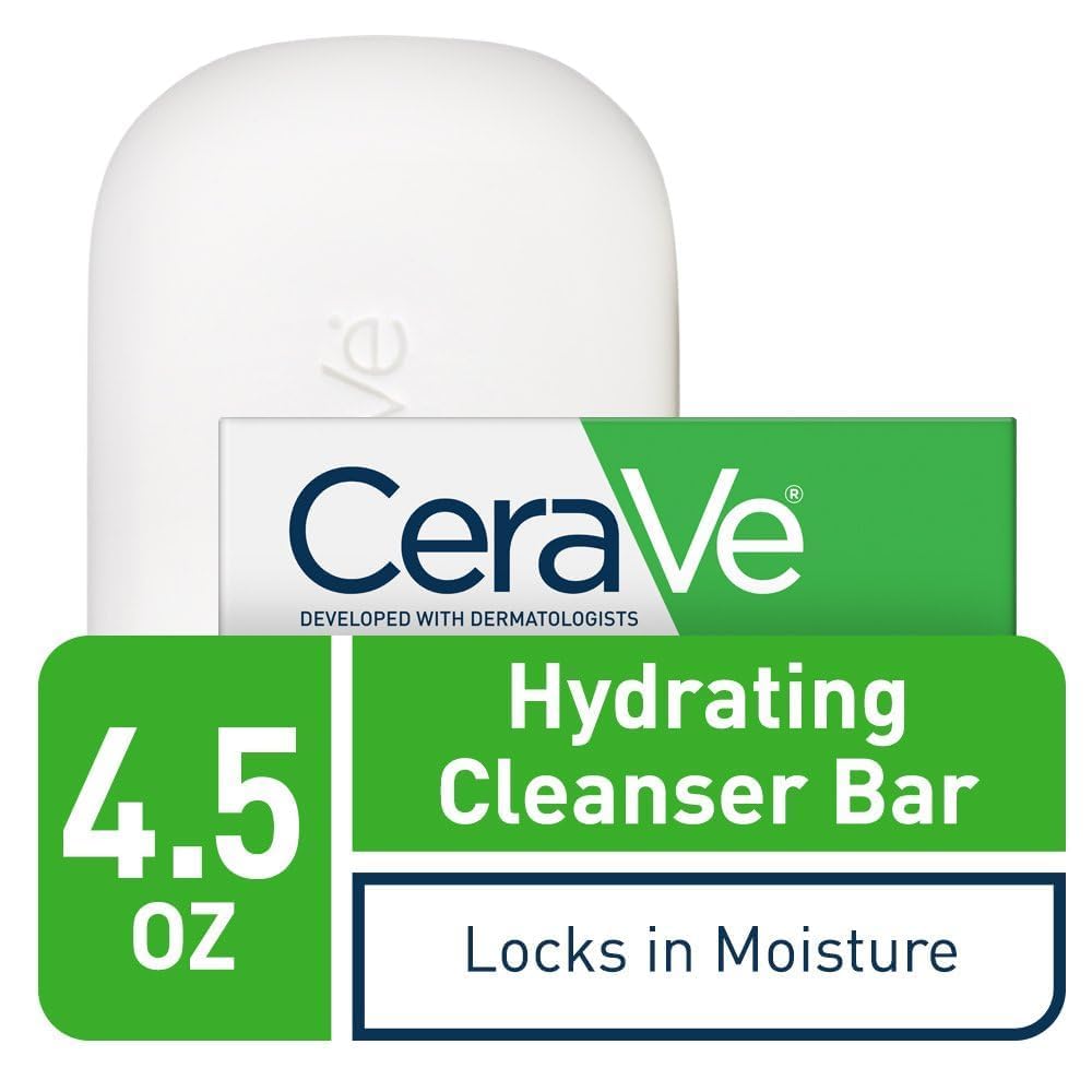 CeraVe Hydrating Cleanser Bar, Soap-Free Body and Facial Cleanser with 5% Moisturizing Cream, Fragrance-Free, 3-Pack, 4.5 Ounce Each