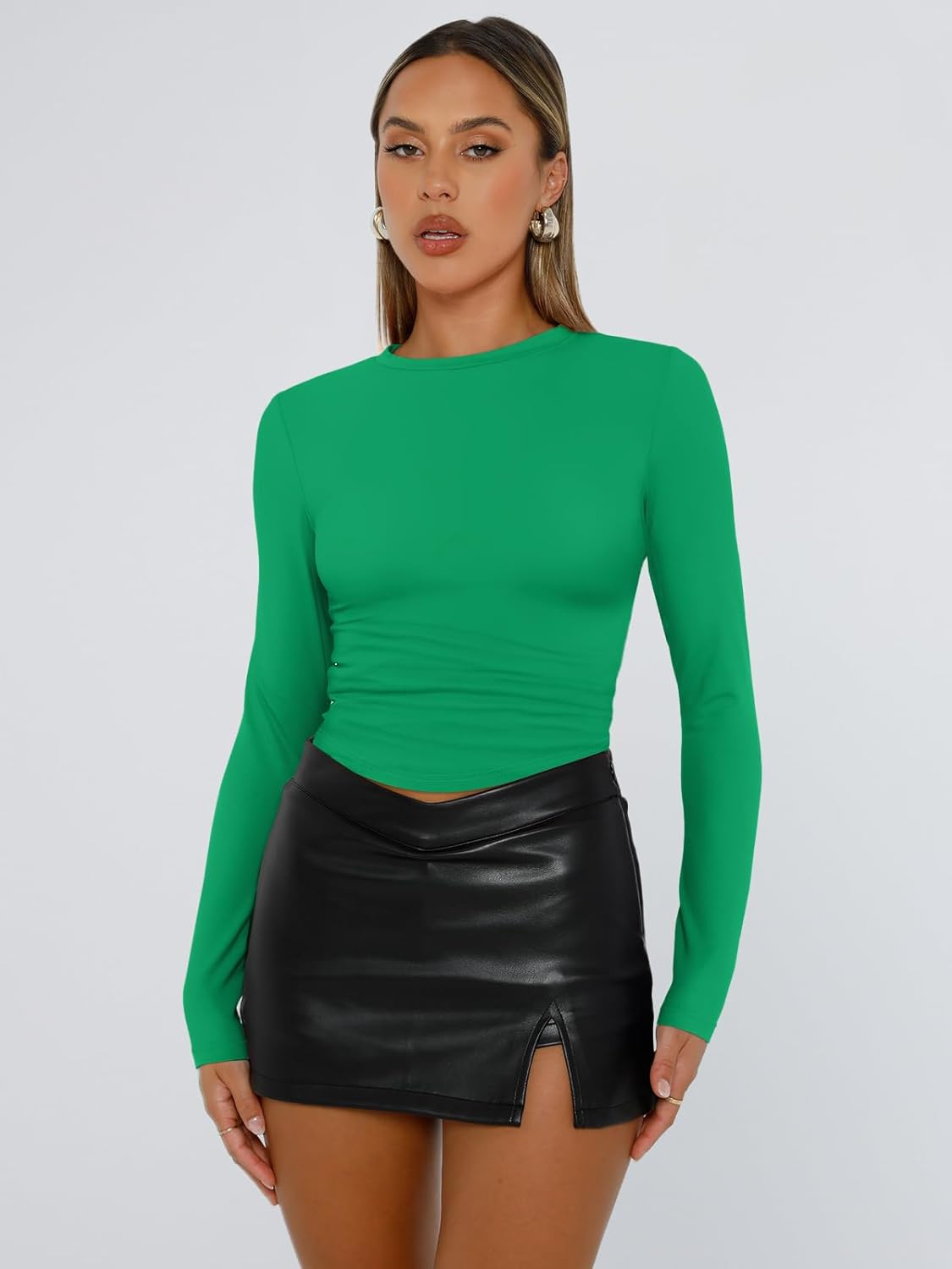 Trendy Queen Womens Long Sleeve T Shirts Fall Fashion 2025 Basic Crop Tops Going Out Outfits Y2k Clothes