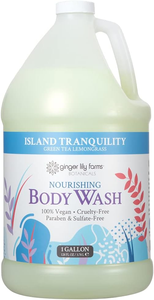 Ginger Lily Farms Botanicals Nourishing Body Wash, Island Tranquility, 100% Vegan & Cruelty-Free, Green Tea Lemongrass Scent, 1 Gallon Refill (128 fl. oz.)