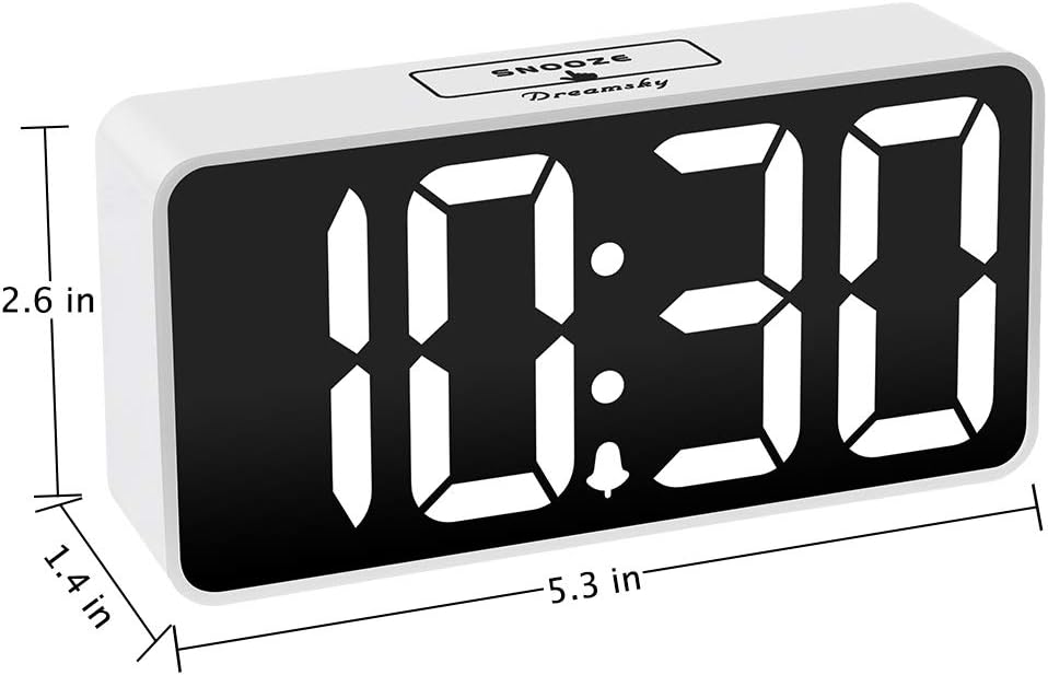 DreamSky Small Digital Alarm Clock for Bederoom, Large Big Numbers Display with Dimmer for Living Room, Electric Bedside Desk Clock with USB Charging Port, Adjustable Volume, USB-C Adapter Powered