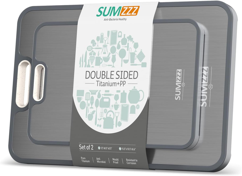 Titanium Cutting Board for Kitchen, Cutting Board Double Sided, Pure Titanium and Wheat Straw PP, Food Grade, Easy to Clean Large Size 16”×11”