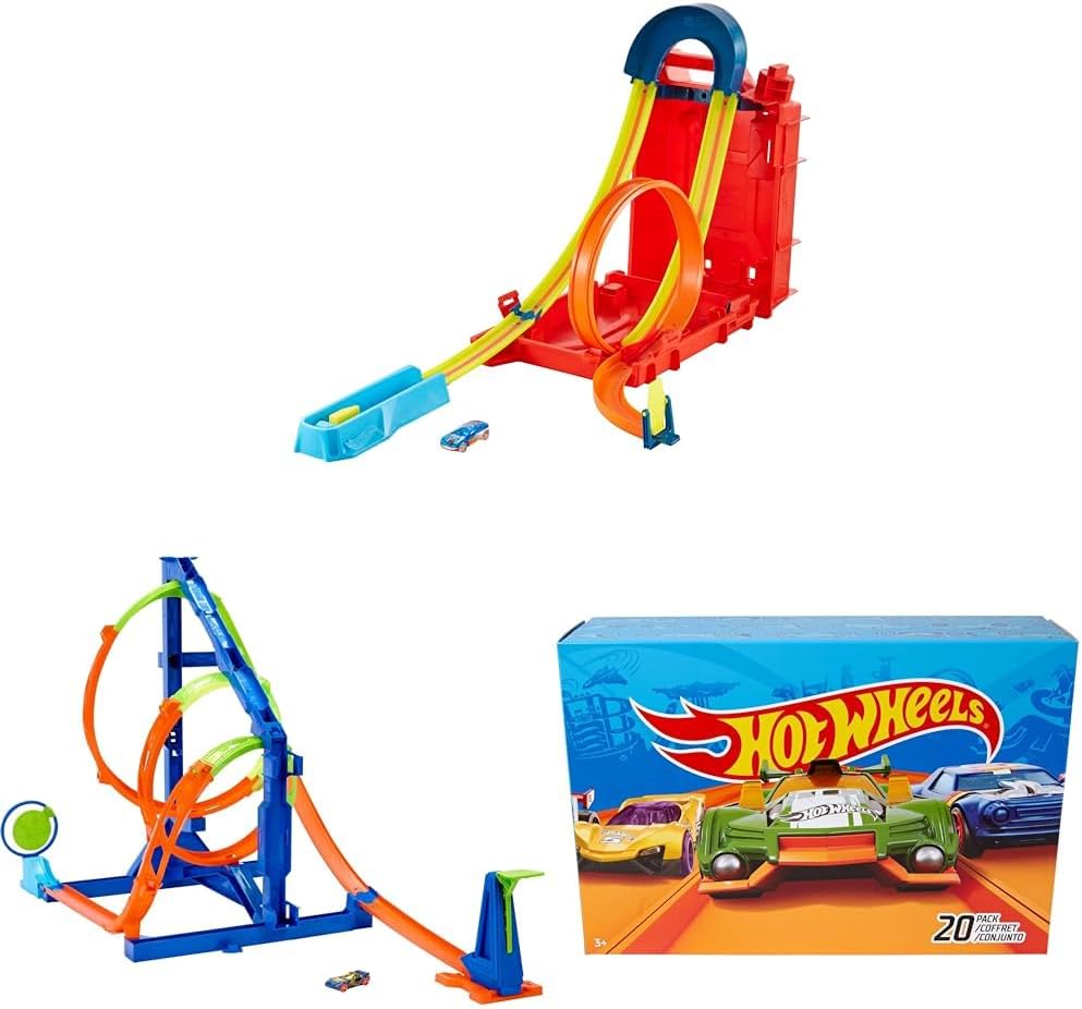 Hot Wheels Toy Car Set, Track Builder Unlimited Playset Fuel Can Stunt Box, 14 Component Parts & 1:64 Scale Vehicle