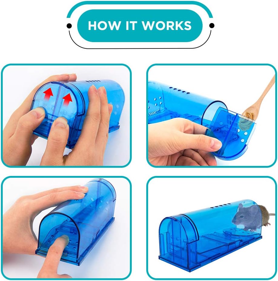Humane Mouse Trap | Catch and Release Mouse Traps That Work | Mice Trap No Kill for mice/Rodent Pet Safe (Dog/Cat) Best Indoor/Outdoor Mousetrap Catcher Non Killer Small Capture Cage (Blue)